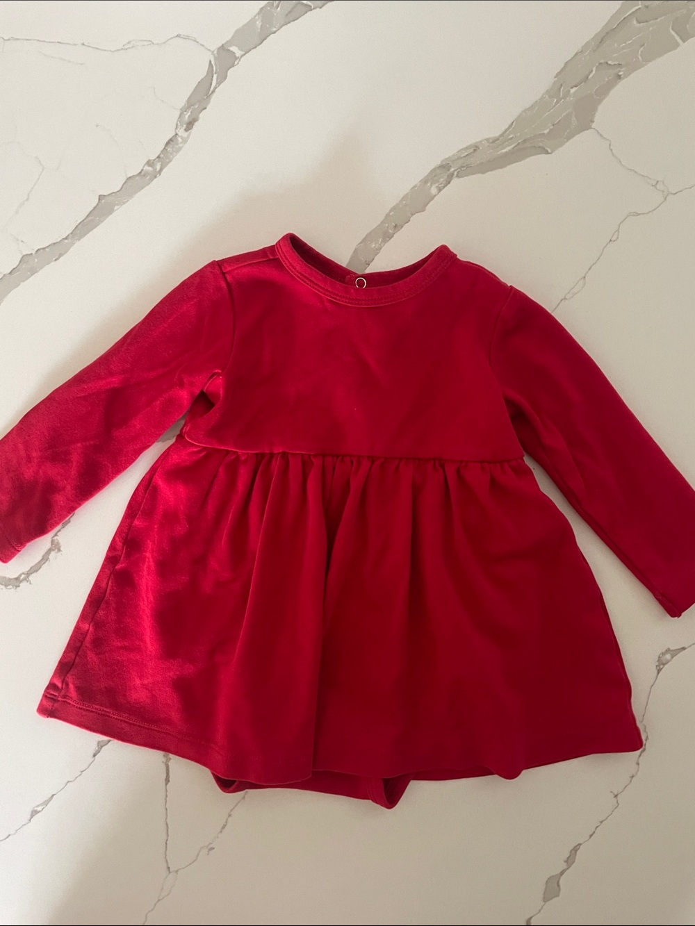 Primary Red Long-Sleeve Baby One-Piece Dress